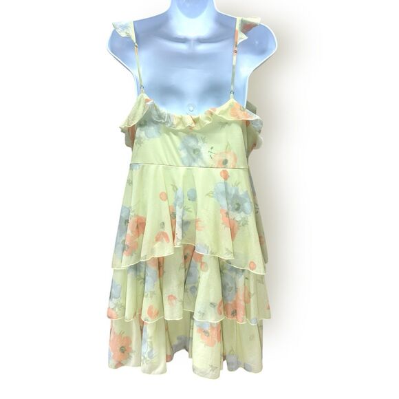 Wild Fable Tiered Babydoll Dress Women Large Green Floral Milkmaid Sundress - Picture 2 of 6